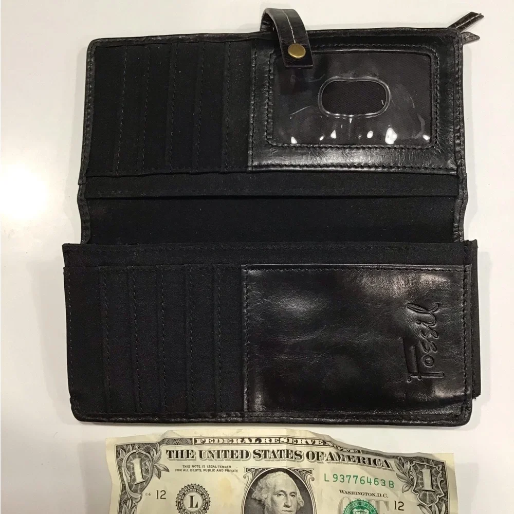 Fossil All LEATHER Black Butterfly Snap Closure Wallet - Picture 3 of 8